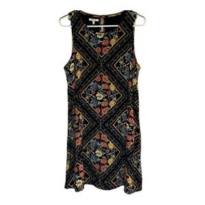 Maurices Black Floral Dress MEDIUM Sleeveless Babydoll Shift Keyhole Back Lined